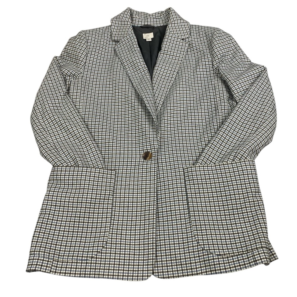 A New Day Blue Gray and White Checkered Blazer Size Medium Oversized Grid Plaid